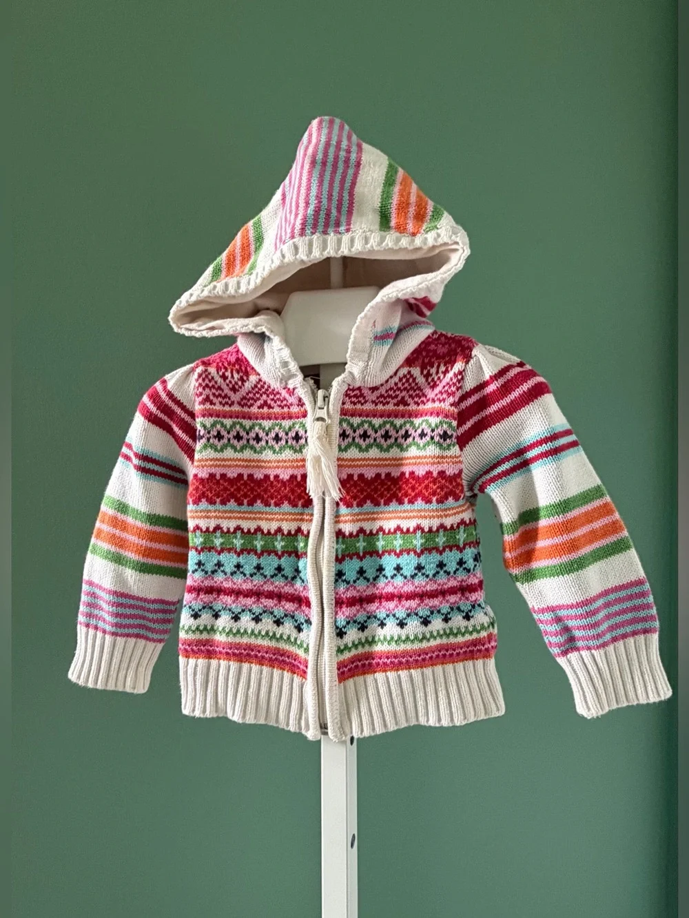 GAP Girls 100% Cotton Hooded Zip Sweater in Fair Isle Pattern